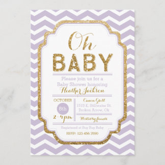 Purple and Gold Girl Baby Shower Invitation