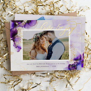 Purple and Gold Glam 2 Photo Foil Holiday Card