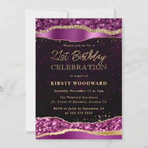 Purple and Gold Glam Tears Birthday Party Invitation