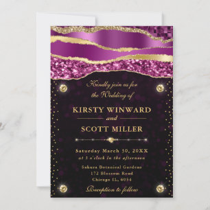 Purple and Gold Glam Tears Bokeh Wedding Invitation