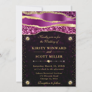 Purple and Gold Glam Tears Bokeh Wedding Invitation