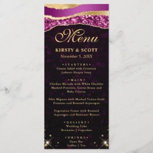 Purple and Gold Glam Tears Bokeh Wedding Menu