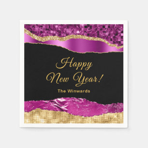 Purple and Gold Glam Tears Happy New Year Napkin