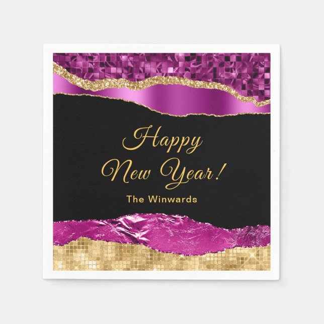 Purple and Gold Glam Tears Happy New Year Napkin (Front)