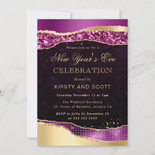 Purple and Gold Glam Tears New Year's Eve Invitation