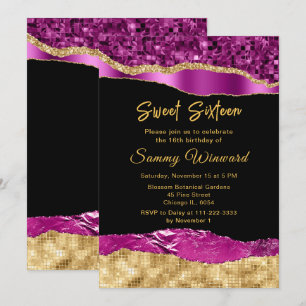 Purple and Gold Glam Tears Sweet Sixteen Invitation