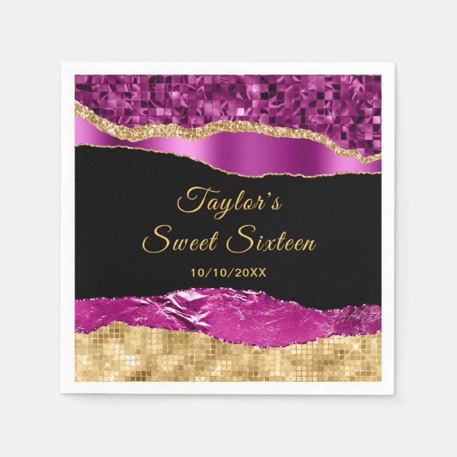 Purple and Gold Glam Tears Sweet Sixteen Napkin (Front)
