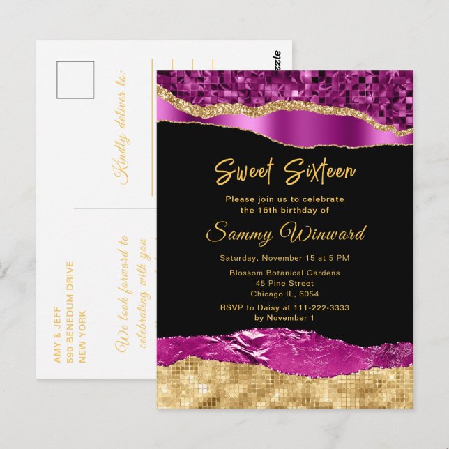 Purple and Gold Glam Tears Sweet Sixteen Postcard (Front/Back)