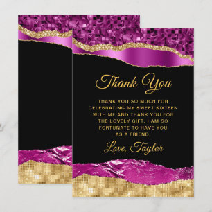Purple and Gold Glam Tears Sweet Sixteen Thank You Card