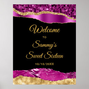Purple and Gold Glam Tears Sweet Sixteen Welcome Poster