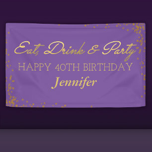 Purple and Gold Glamor Adult Happy Birthday Banner