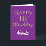 Purple and Gold Glitter 16th Birthday Card<br><div class="desc">Purple and Gold Glitter 16th Birthday Card with personalised name. For further customisation,  please click the "Customise it" button and use our design tool to modify this template.</div>