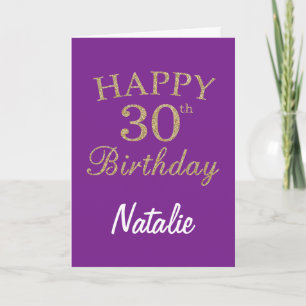 Purple and Gold Glitter 30th Birthday Card