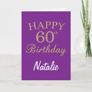 Purple and Gold Glitter 60th Birthday Card