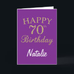 Purple and Gold Glitter 70th Birthday Card<br><div class="desc">Purple and Gold Glitter 70th Birthday Card with personalised name. For further customisation,  please click the "Customise it" button and use our design tool to modify this template.</div>