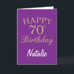 Purple and Gold Glitter 70th Birthday Card<br><div class="desc">Purple and Gold Glitter 70th Birthday Card with personalised name. For further customisation,  please click the "Customise it" button and use our design tool to modify this template.</div>