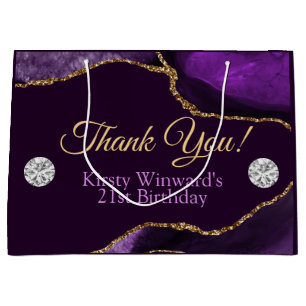 Purple and Gold Glitter Agate Birthday Large Gift Bag