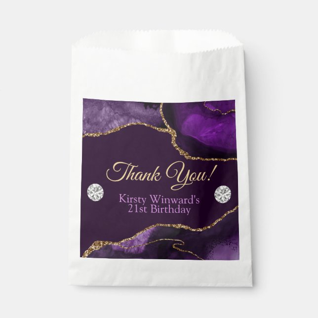 Purple and Gold Glitter Agate Birthday Party Favour Bags (Front)