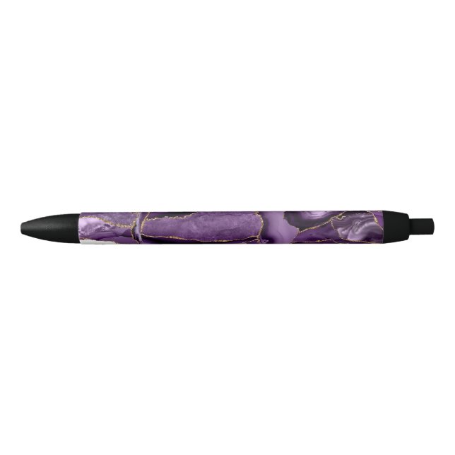 Purple and gold glitter agate black ink pen (Front)