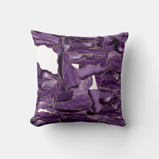 Purple and Gold Glitter Agate Cushion (Front)