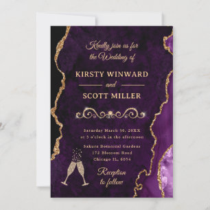 Purple and Gold Glitter Agate & Marble Wedding Invitation
