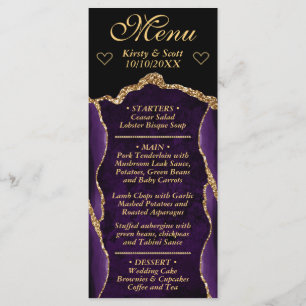 Purple and Gold Glitter Agate Marble Wedding Menu