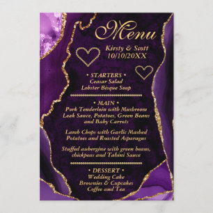 Purple and Gold Glitter Agate Marble Wedding Menu