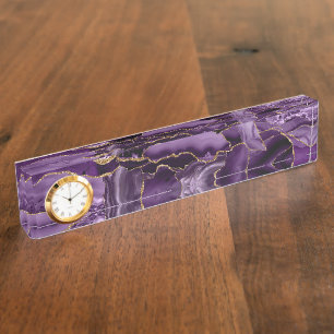 Purple and gold glitter agate nameplate