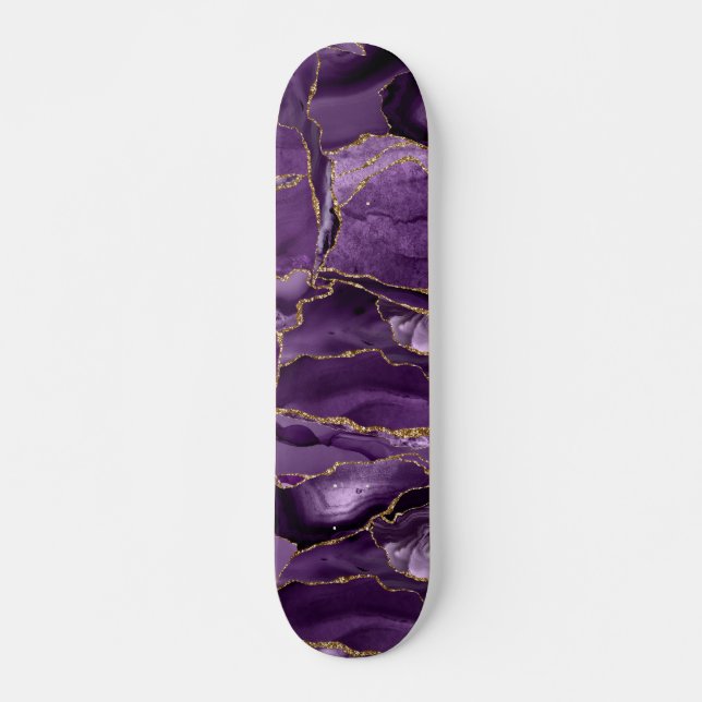 Purple and gold glitter agate skateboard (Front)