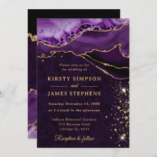  Purple and Gold Glitter Agate Wedding Invitation