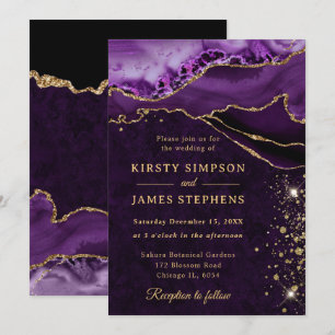 Purple and Gold Glitter Agate Wedding Invitation