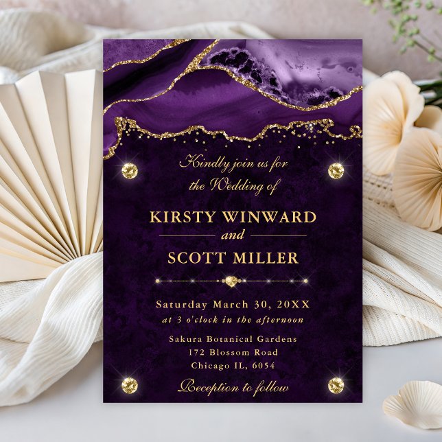 Purple and Gold Glitter Agate Wedding Invitation (Creator Uploaded)