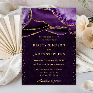 Purple and Gold Glitter Agate Wedding Invitation