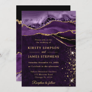 Purple and Gold Glitter Agate Wedding Invitation