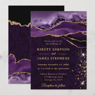 Purple and Gold Glitter Agate Wedding Invitation