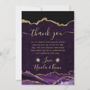 Purple and Gold Glitter Agate Wedding Thank You Card