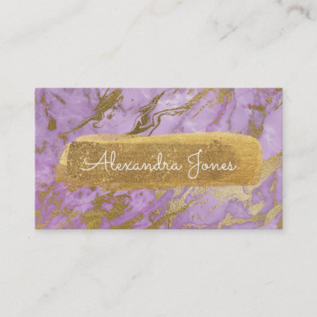 Purple and Gold Glitter and Sparkle Marble Business Card (Front)