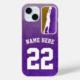 Purple and Gold Glitter Basketball Team Jersey iPhone 15 Case
