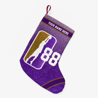 Purple and Gold Glitter Basketball Team Jersey Small Christmas Stocking