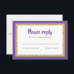 Purple and Gold Glitter Bat Mitzvah Reply RSVP Card<br><div class="desc">This trendy insert card features bold lettering on the front with a layered look in gold glitter and white,  and a solid coloured background.  Add your text using the template form.  Change the font,  layout and colours using the Customise feature.</div>