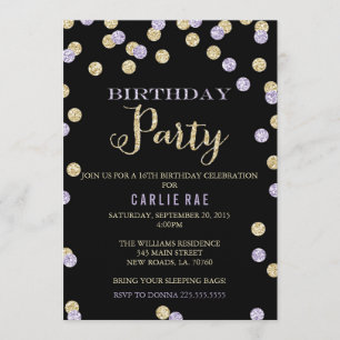 Purple and Gold Glitter Birthday Invitations