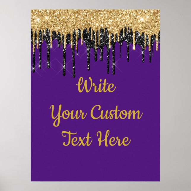 Purple and Gold Glitter Birthday Party Anniversary Poster (Front)