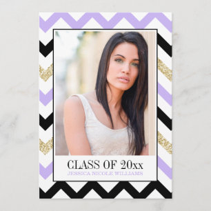 Purple and Gold Glitter Chevron Graduation Invitation