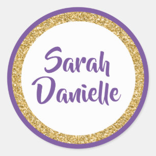 Purple and Gold Glitter Favour Sticker