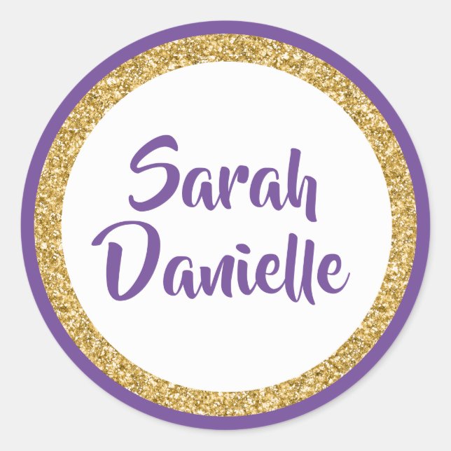 Purple and Gold Glitter Favour Sticker (Front)
