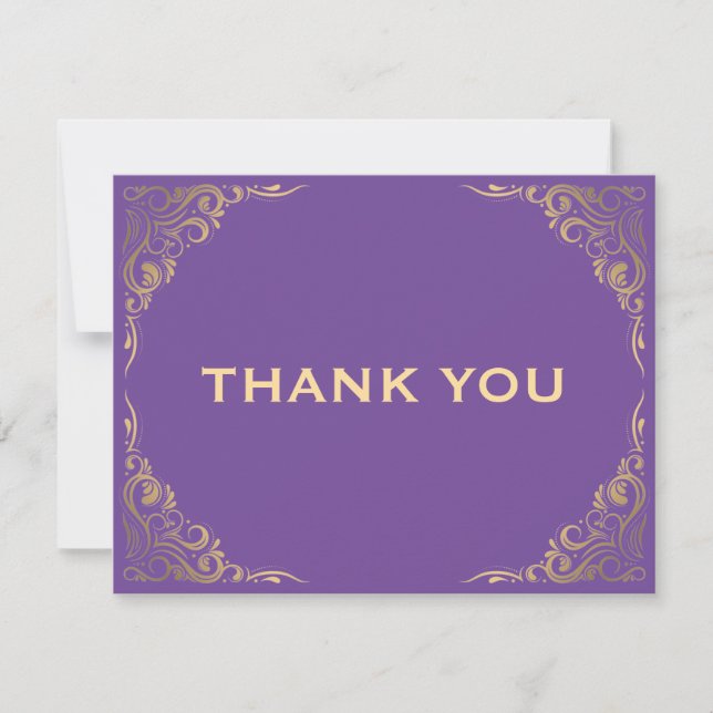Purple and Gold Glitter Frame Thank You Card (Front)