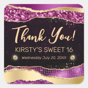 Purple and Gold Glitter Glam Tears Sweet Sixteen Square Sticker