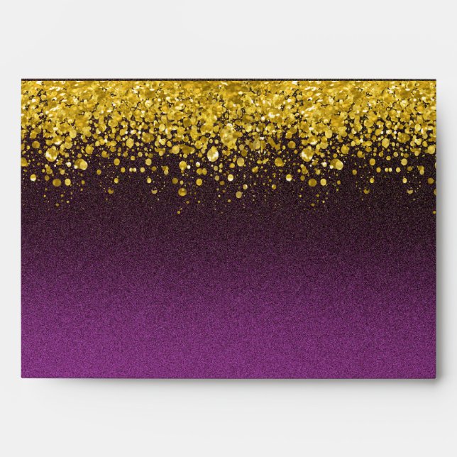 Purple and Gold Glitter Look Envelope (Front)