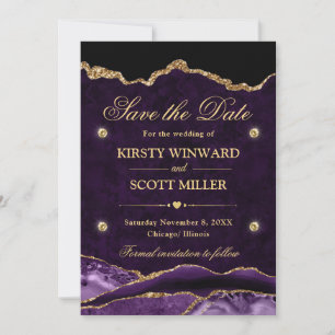 Purple and Gold Glitter Marble Agate Save the Date