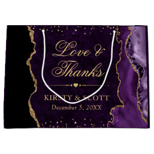 Purple and Gold Glitter Marble Agate Wedding Large Gift Bag